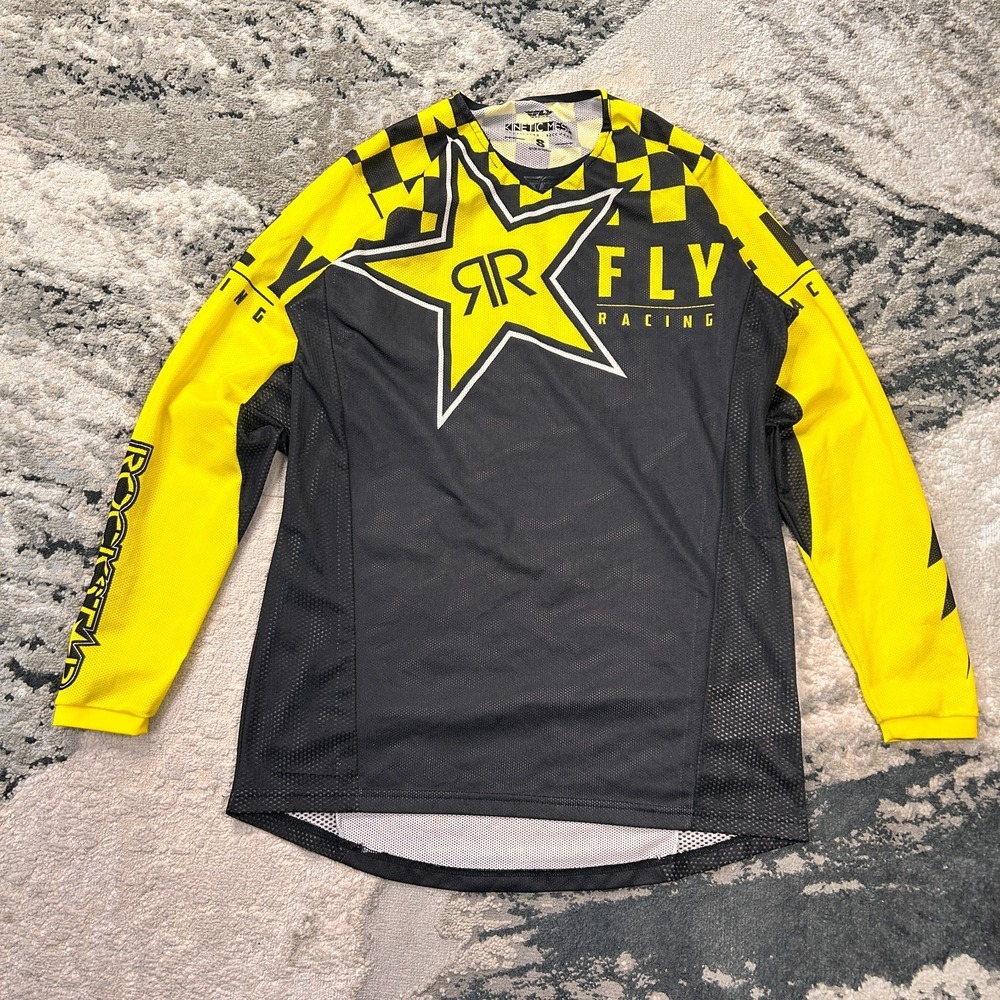 Fly Racing Kinetic Rockstar Jersey Mens‎ Small Black Yellow Mesh Lined Motocross